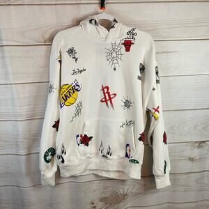 Hollister White Sports Teams Hooded Pullover Jacket Size Medium